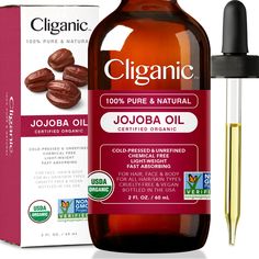 Cliganic USDA Organic Jojoba Oil, 100% Pure (60ml) | Natural Cold Pressed Unrefined Hexane Free Oil for Hair & Face | Base Carrier Oil | Cliganic 90 Days Warranty Organic Argan Oil, Essential Oils For Skin, Oil For Hair, Carrier Oil, Oil Moisturizer, Afro Hair, Best Essential Oils, Carrier Oils, Face Hair