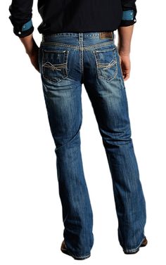 Rock & Roll Cowboy® Medium Stonewash Double Barrel Abstract Embroidery Relaxed Fit Boot Cut Jeans MOD674042 Country Outfits For Men, Country Outfitter Boots, Rock Style Men, Sperrys Women, Cowboy Outfit, Rock Jeans, Cowboy Jeans, Simple Street Style, Rolled Jeans