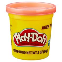 play - doh plastic container with pink lid on white background