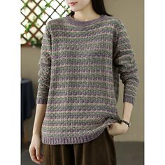 Sku CY-!123855 Material Cotton Thread Style Warm Feature Knit Neckline Round Occasion Casual, Vintage Seasons Autumn, Winter Type Sweater Color Multi-color Size One Size Size Chart: Please consult the size chart we provide for this item's measurements to help you decide which size to buy. Please note: There may be 1-3cm differ due to manual measurement. CM Bust Shoulder Sleeve Waist Hip Thigh Length One size 112 44 59 / / / 63 S / / / / / / / M / / / / / / / L / / / / / / / XL / / / / / / / Casual Brown Knitting Pattern For Fall, Fall Knitted Tops With Crew Neck, Casual Gray Knitting Pattern For Fall, Casual Knitting Sweater For Layering, Casual Knitted Long Sleeve Top, Casual Knit Sweater For Layering, Casual Long Sleeve Knitted Top, Casual Multicolor Knitting Pattern For Fall, Casual Long Sleeve Knitting Pattern