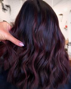 Black Cherry Hair Color Balayage, Dark Red Hair With Lowlights, Maroon Balayage On Black Hair, Dark Hair With Cherry Cola Highlights, Cherry Cola Balayage On Black Hair, Cherry Cola Highlights On Black Hair, Asian Hair Red Highlights, Plum Hair Balayage, Black Hair With Cherry Red Highlights