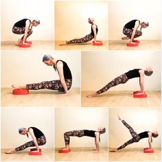 a woman is doing yoga poses on the floor