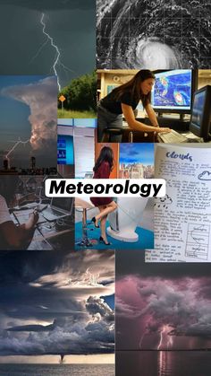 a collage of photos with the words meteorlogy written on them and pictures of people