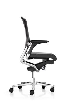 an office chair with wheels on the back and seat upholstered in black leather