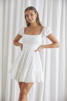 Talk Of The Town White Mini Dress - Shop Indie Dream Sukienki Maksi, Flowy Dress Short, White Dress Outfit, White Flowy Dress, Cute White Dress, White Dress Summer, Mini Dresses Summer