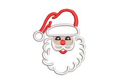 a santa claus face embroidered on a white background