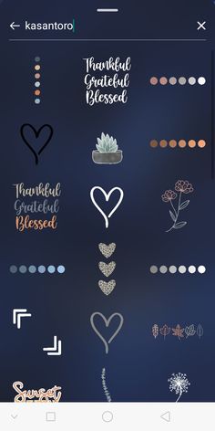 an iphone screen showing the font and symbols for different types of lettering, including hearts, flowers