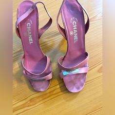 Very Rare Vintage Sling Back Chanel Heels Heels Size : 3inches In Great Condition Barbie Pink Color Designer Pink High Heel Slingback Pumps, Sling Back Chanel, Vintage Chanel Heels, Barbie Pink Color, Chanel Heels, Sling Back, Vintage Chanel, Very Rare, Pink Color