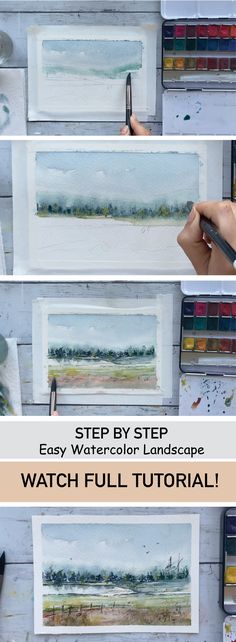 the steps to paint watercolor landscape in three different ways