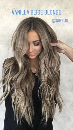 Vanilla Beige Blonde Hair, Hair Color Hairstyles, Beige Blonde Hair Color, Hairby Chrissy, Indy Blue, Snow Beauty, Long Hair Designs, Beige Blonde Hair, Beachy Waves Hair