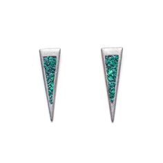 Dead stock vintage triangles get a modern update with crushed malachite. Each piece is handmade. 1.3" in length. Honey Rose, Malachite Jewelry, Eco Chic, Triangle Earrings, Triangles, Shot Glass, Accessories Design, Silver Earrings, Jade