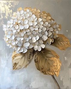 a painting of white flowers on a gray background