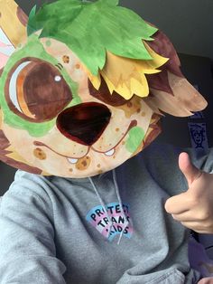 Made with foam board, paper, and alcohol markers. Cardboard Fursuit, Paper Fursuit, Paper Mask Diy, Fnaf Cosplays, Fursuit Ideas, Dino Mask, Cardboard Mask, Paper Masks, Kitten Drawing