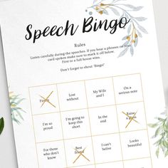 a printable speech bingo game with flowers and greenery