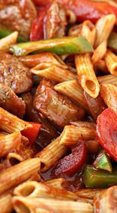 pasta with meat and vegetables in a sauce