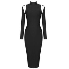 Long Sleeve Backless Turtleneck Black White Bodycon Bandage Dress Elegant Black Slim Fit Bodycon Dress, Black Slim Fit Bodycon Dress For Evening, Sleek Fitted Bandage Dress For Night Out, Black Fitted Bandage Dress For Club, Fitted Black Bandage Dress For Club, Elegant Long Sleeve Bandage Bodycon Dress, Fitted Black Bandage Bodycon Dress, Black Stretch Bandage Dress For Cocktail, Black High Stretch Bodycon Dress For Date Night