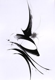 an abstract black and white painting on paper