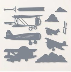 an assortment of cutouts of airplanes and planes