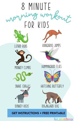 8-minute workout for kids, includes a free printable poster & printer-friendly instructions to use with your children. Fun and Easy way to keep kids active #HealthyKids #ActiveKids #WorkoutForKids Progressive Muscle Relaxation For Kids, Kids Exercise Routine At Home, Fun Workouts For Kids, Kids Workout Routine, Fun Exercises For Kids, Kid Exercises, Toddler Workout, Workouts For Kids, Warm Up For Kids