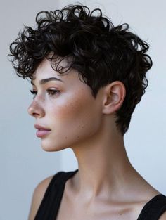 Curly Pixie Haircut, Pixie Cut Curly, Short Haircuts For Curly Hair, Tomboy Haircut, Hair Change, Mom Hair, Androgynous Hair, Asymmetrical Haircut