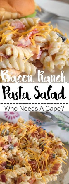 bacon ranch pasta salad with cheese on top