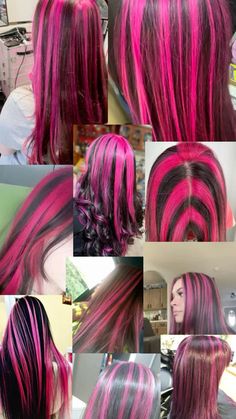 Dye Ideas For Black Hair, Black Hair Pink Highlights, Hair Dye Inspiration, Pink Hair Streaks, Pink And Purple Hair, Dye Inspiration, Ideas For Black Hair, Hair Dye Ideas, Cute Hair Colors