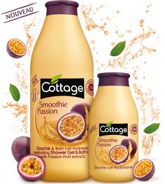 two bottles of cottage smoothie and some fruit