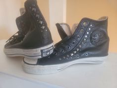 Converse John Varvatos Limited Edition Size 6.5 Men/ 8.5 Women's Punk Rock Leather Studs Blk. Black Punk Sneakers For Concert, Edgy Leather Sneakers With Spikes, Edgy Black Studded Sneakers, Shoes Converse, John Varvatos, Converse Shoes, Punk Rock, Mens Shoes Sneakers, Limited Editions