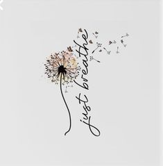 a dandelion with words written on it and butterflies flying in the sky above