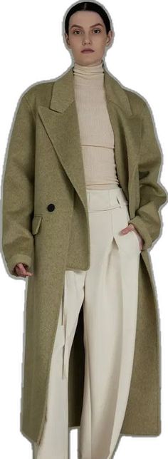 Green Long Sleeve Wool Coat For Spring, Green Long Pea Coat For Fall, Chic Long Green Outerwear, Green Long Outerwear For Work, Green Long Outerwear For Workwear, Spring Wool Long Pea Coat, Elegant Long Khaki Pea Coat, Elegant Khaki Long Pea Coat, Green Wool Coat For Work