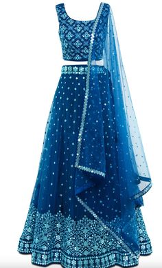 Blue Sheer Dupatta Set For Navratri, Blue Sequined Party Wear Sets, Blue Saree Sets With Sequins, Designer Blue Sequined Sharara, Traditional Blue Sequin Choli, Blue Choli With Sheer Dupatta For Navratri, Festive Blue Set With Sheer Dupatta, Designer Blue Sequined Sets, Blue Anarkali Set With Mirror Work In Chanderi