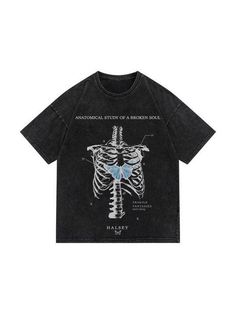 Men's Washed Skull Graphic Tee - AnotherChill Butterfly Shirt Outfit, Anatomical Study, Grunge Tshirt, Top Streetwear Brands, Rock Vintage, Broken Soul, Skeleton Print, Mia 3, Estilo Hip Hop