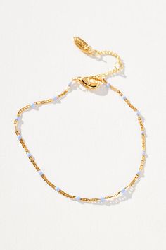 Gold-plated brass, enamel Lobster clasp Imported | Delicate Bead Necklace by Anthropologie in Purple, Women's, Gold/Plated Brass/Enamel Elegant Enamel Jewelry With Delicate Chain, Metal Jewelry With Tiny Beads For Gift, Dainty Beaded Metal Jewelry, Dainty Adjustable Enamel Jewelry, 50 Fashion, Bead Necklace, Lobster Clasp, Color Coding, Diy Jewelry