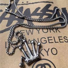 Stussy Crown Pendant Sterling Silver Necklace Sterling Silver Chain: 16-18"" Brand New In Dustbag Stussy Jewelry, Crown Pendant, Pendant For Men, Mens Accessories Jewelry, Necklace Sterling Silver, Sterling Silver Chain, Sterling Silver Necklace, Sterling Silver Chains, Sterling Silver Necklaces