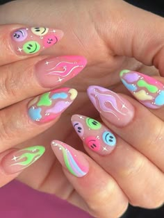 Multicolor  Collar   Colorblock,Plants Color Nails Embellished   Nail,Hand & Foot Care Fake Nails Designs, Cute Simple Nails, Colorful Nail, Summery Nails, Girly Acrylic Nails, Really Cute Nails, Funky Nails, Nail Arts, Acrylic Nail Designs