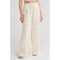 New Free People Emma Embroidered Eyelet Wide Leg Pants Small Embroidered Eyelets Pull On Style Wide Leg Drawstring Waist Lined 100% Cotton New Without Tags Tags: Boho Bohemian Chic Beachy Vacation Summer Coastal Cowgirl Summer Embroidered Beige Pants, Embroidered Wide Leg Summer Bottoms, Chic Embroidered Summer Bottoms, White Embroidered Wide-leg Bottoms, White Embroidered Wide-leg Pants, Embroidered Trousers For Summer, Chic Embroidered Cotton Bottoms, Chic Embroidered Summer Pants, Spring Embroidered Bottoms For Loungewear