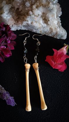 Bone charm earrings with Black Tourmaline. Ethically sourced chicken bone. Made from hypoallergenic stainless steel. Chicken Bones, Black Tourmaline, Charm Earrings, San Jose, Tourmaline, Bones, Etsy Earrings, Dangle Drop Earrings, Drop Earrings