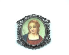 Ancient Hand-painted Renaissance Madonna 800 Silver Pendant or Brooch-Miniature Portrait Brooch Pendant Jewelry Art- Art.393/6 Old Portraits, Link Art, Miniature Portraits, Vintage Charms, Art Art, Madonna, Jewelry Art, Pendant Jewelry, Silver Pendant