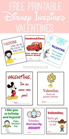 free printable disney inspired valentine's day cards for kids and adults to make