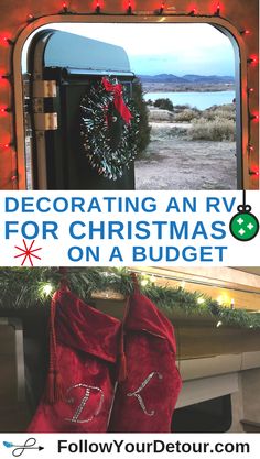 an rv decorated for christmas on a budget with the words decorating an rv for christmas on a budget