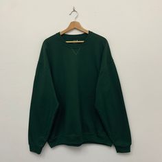 "Fruit of The Loom Blank Sweatshirt  *Good used condition : 8/10 *Small stains at sleeve *Colour : Green Weight : 480g >>All measurement are taken on laid flat.  *Size - XL *Armpit - 26\" *Shoulder to bottom - 29\" *Sleeve length from collar - 33\" >>Please enlarge picture for clear view. Thank you #SW-3" Dark Green Shirt, Blank Sweatshirts, Green Plain, Blank Crewneck, Plain Sweatshirt, Aztec Fashion, Color Block Sweatshirt, Clear View, Green Shirt