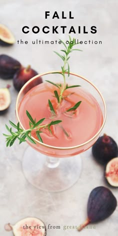 a cocktail in a glass garnished with an olive sprig and rosemary