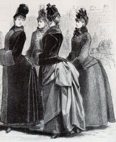 1885 Outdoor clothes Historic Outfits, Fashion By Decade, Edwardian Fashion Plates, Victorian Gloves, Victorian Coat