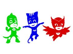 three children's wall decals with the colors of their superheros and catwoman