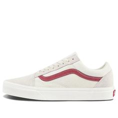 First introduced in 1977, the Vans Old Skool was the brand's first skate shoe with a canvas and suede upper. For this special edition, the classic silhouette is rendered with a vintage aesthetic, displaying Off-White tones on the suede and canvas formation on the upper. A red jazz stripe on the quarter panel matches the hue of the iconic 'Off The Wall' logo on the heel, while a padded heel collar and leather sockliner provide added comfort. Finished with signature vulcanized rubber waffle outsoles, this shoe is essential for any skater or sneakerhead. (SNKR/Skate/Light/Unisex/Low Top/Wear-resistant) Custom Canvas Lace-up Sneakers For Skateboarding, Canvas Lace-up Custom Sneakers For Skateboarding, Custom Lace-up Canvas Sneakers For Skateboarding, Classic White Suede Skate Shoes, Vans Canvas Sneakers With Speckled Midsole, Classic Canvas Skate Shoes With Vulcanized Sole, Classic Skate Shoes With Vulcanized Sole, Canvas Sneakers With Vulcanized Sole For Skateboarding, Urban Cotton Skate Shoes For Skateboarding