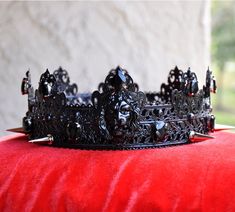 "LION Black Spikes Gothic Crown, King Crown, Male Crown, Men's Crown, Crowns and Tiaras, black, Head Accessories, Custom Crown, halloween This is great handmade medieval style crown. Unique design and fine jewelry quality of work. Great accent for kings or queens or other noble character, great accessory for both events and regular usage. - Crown is made to fit head circumference, please measure the size as it showing on a picture. - Choose stones colors you like - Higher point 3\" ( 8 cm) Ready to ship" Kings Crown Aesthetic, Black Head Accessories, Black Crown King, Crown Male, Goth Crown, Crowns And Tiaras, Lion Black, Male Crown, Gothic Crown