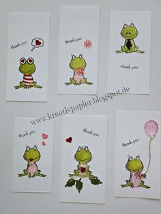 four frog cards with thank you written on them