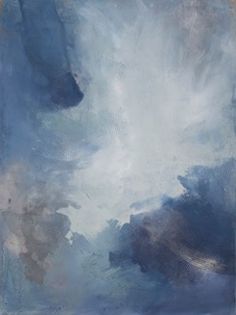 an abstract painting with blue and white colors