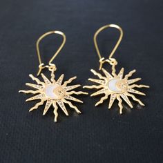 Celestial Style Gold Metal Earrings, Celestial Gold Drop Earrings, Gold Celestial Metal Earrings, Celestial Gold-plated Earrings, Celestial Gold Plated Pierced Earrings, Celestial Gold-plated Pierced Earrings, Gold Plated Celestial Pierced Earrings, Gold Celestial Nickel-free Earrings, Nickel-free Gold Celestial Earrings