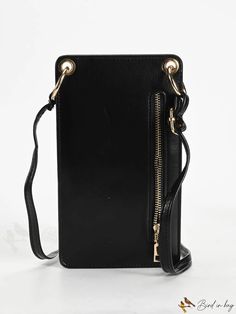 BirdinBag - Versatile Black Minimalist Phone Wallet with Zipper and Adjustable Strap Chic Rectangular Wallet With Zipper Closure, Modern Black Clutch With Zipper Closure, Trendy Black Phone Bag With Zipper Closure, Black Phone Bag With Zipper For Everyday Use, Chic Coin Purse With Zipper Closure For Daily Use, Chic Coin Purse With Zipper Closure, Everyday Black Phone Bag With Zipper Closure, Chic Phone Bag With Zipper For Daily Use, Chic Phone Bag With Zipper Closure For Daily Use